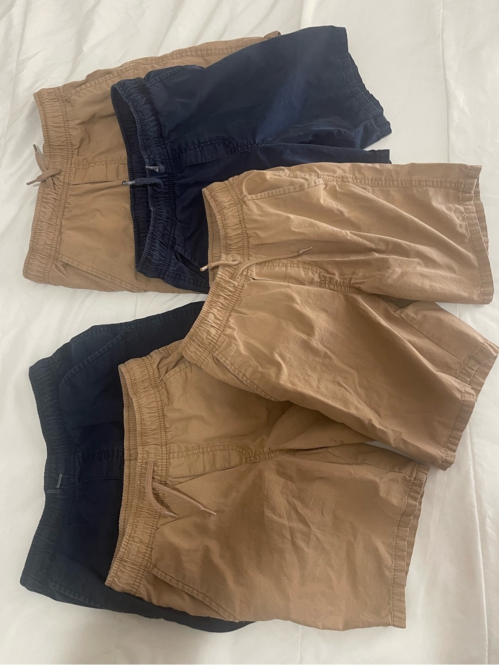 Cat & Jack Kid's Elastic Drawstring Shorts in Tan and Navy